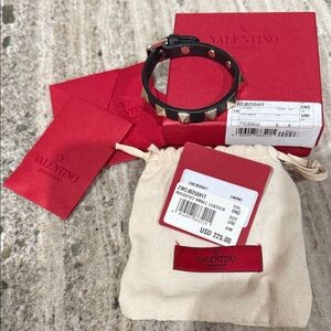 Valentino Black Bracelet with Gold Pyramid Studs